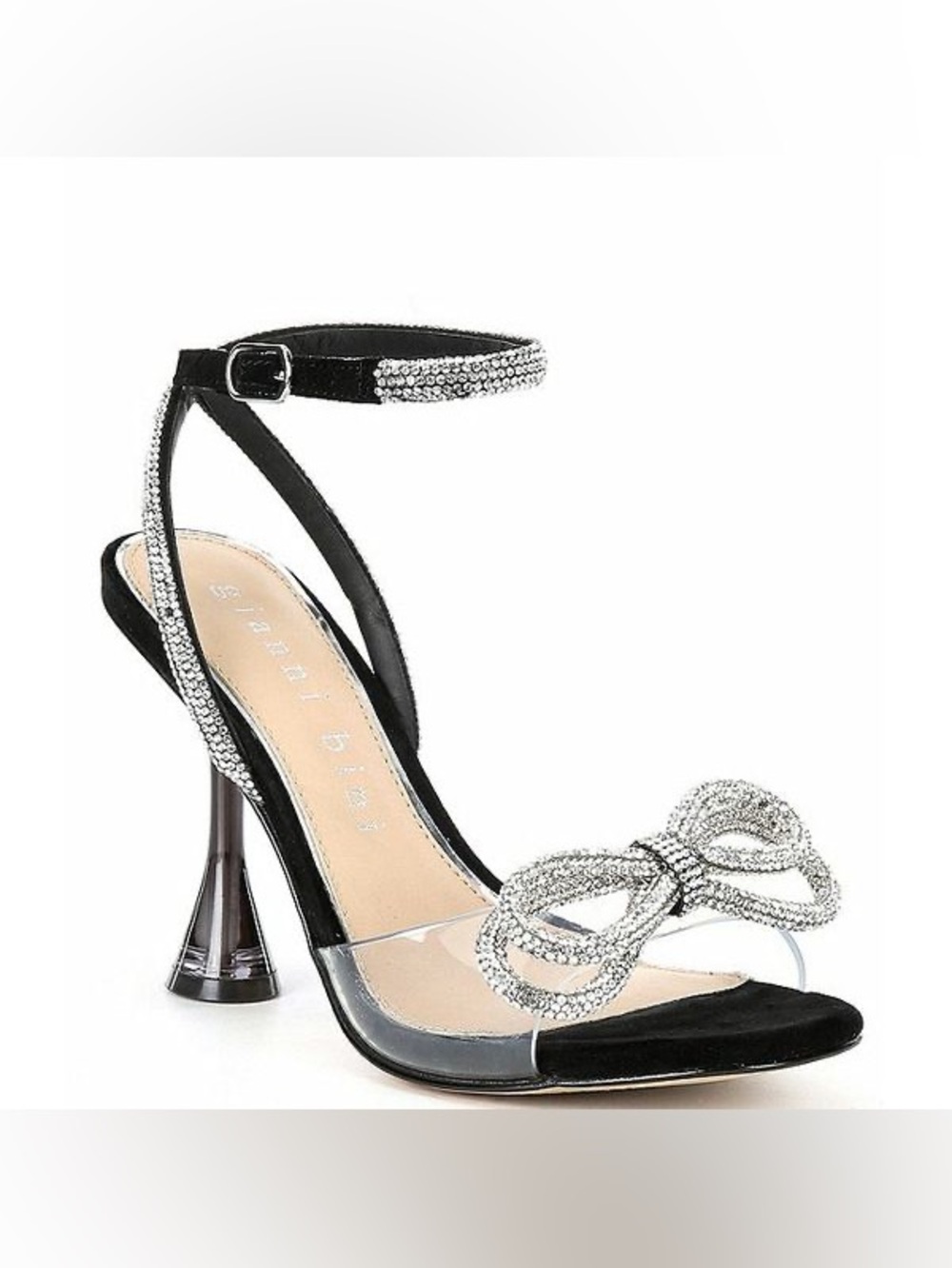 Gianni Bini Haydn Clear Rhinestone Bow Ankle Strap Dress Heels Sz 6,5 Black